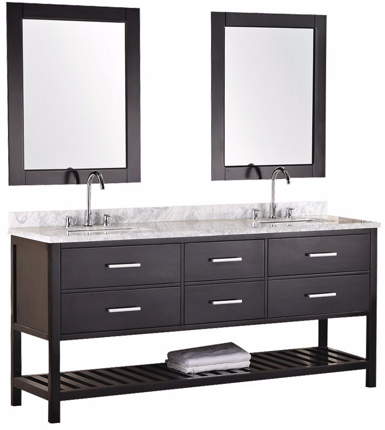 London 72" Wide Espresso Marble Double Sink Vanity