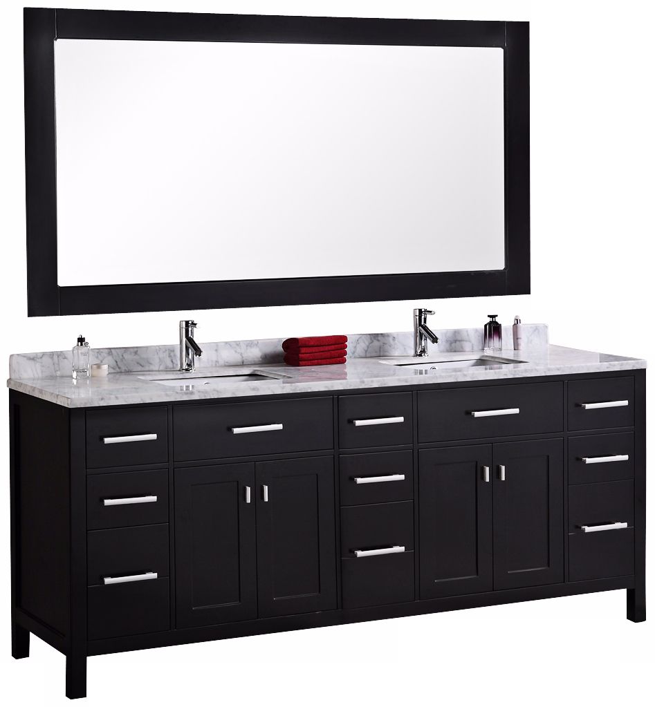 London 78" Wide Marble Espresso Double Sink Vanity