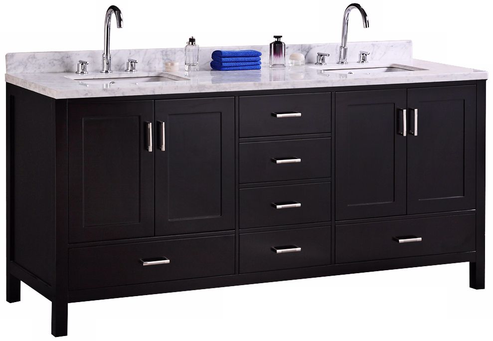 London 72" Wide Marble Espresso Double Sink Vanity