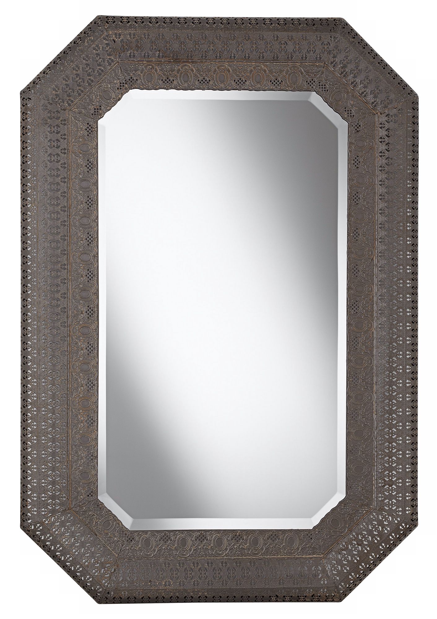 Cut Corner Pounded Metal 37" High Wall Mirror