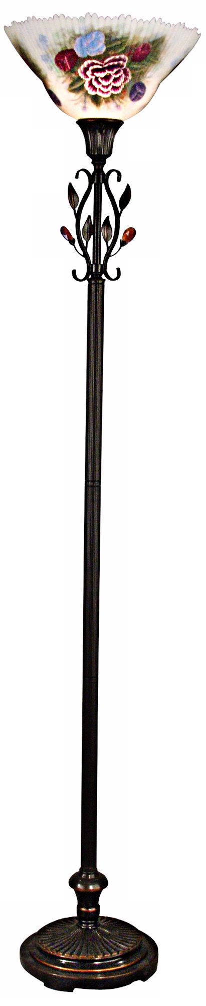 Dale Tiffany Hand-Painted Rose Torchiere Floor Lamp