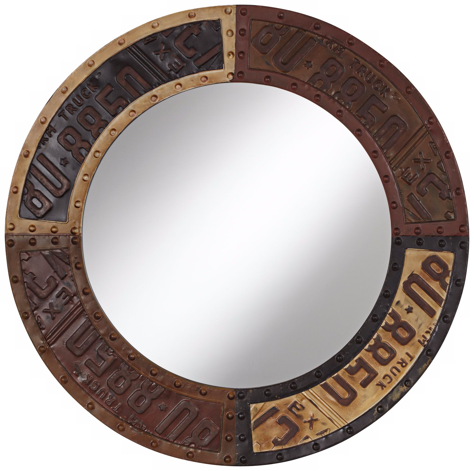 Metal License Plate 28” High Round Wall Mirror