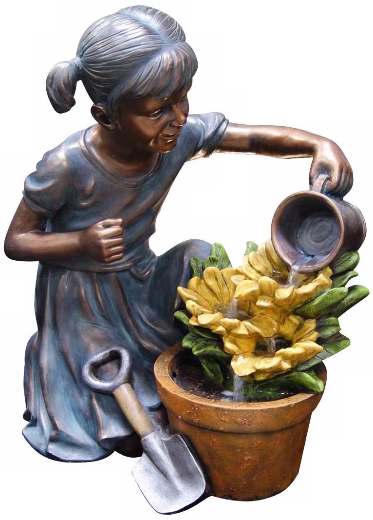 Girl Watering Flower Fountain