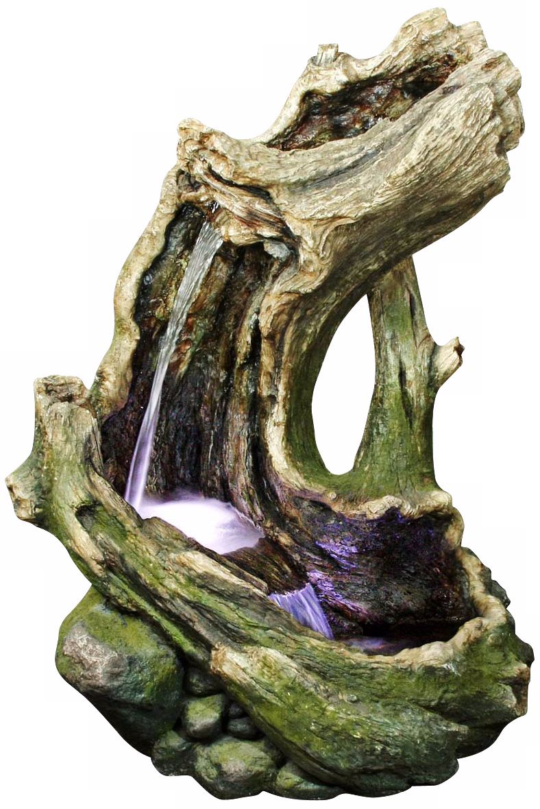 LED Two-Tier Log Waterfall Outdoor Fountain