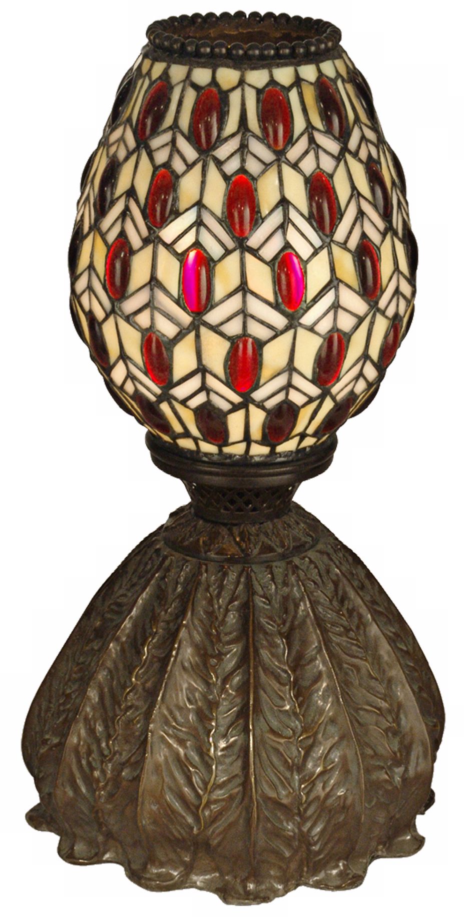 Dale Tiffany Jeweled Peacock Art Glass Accent Lamp