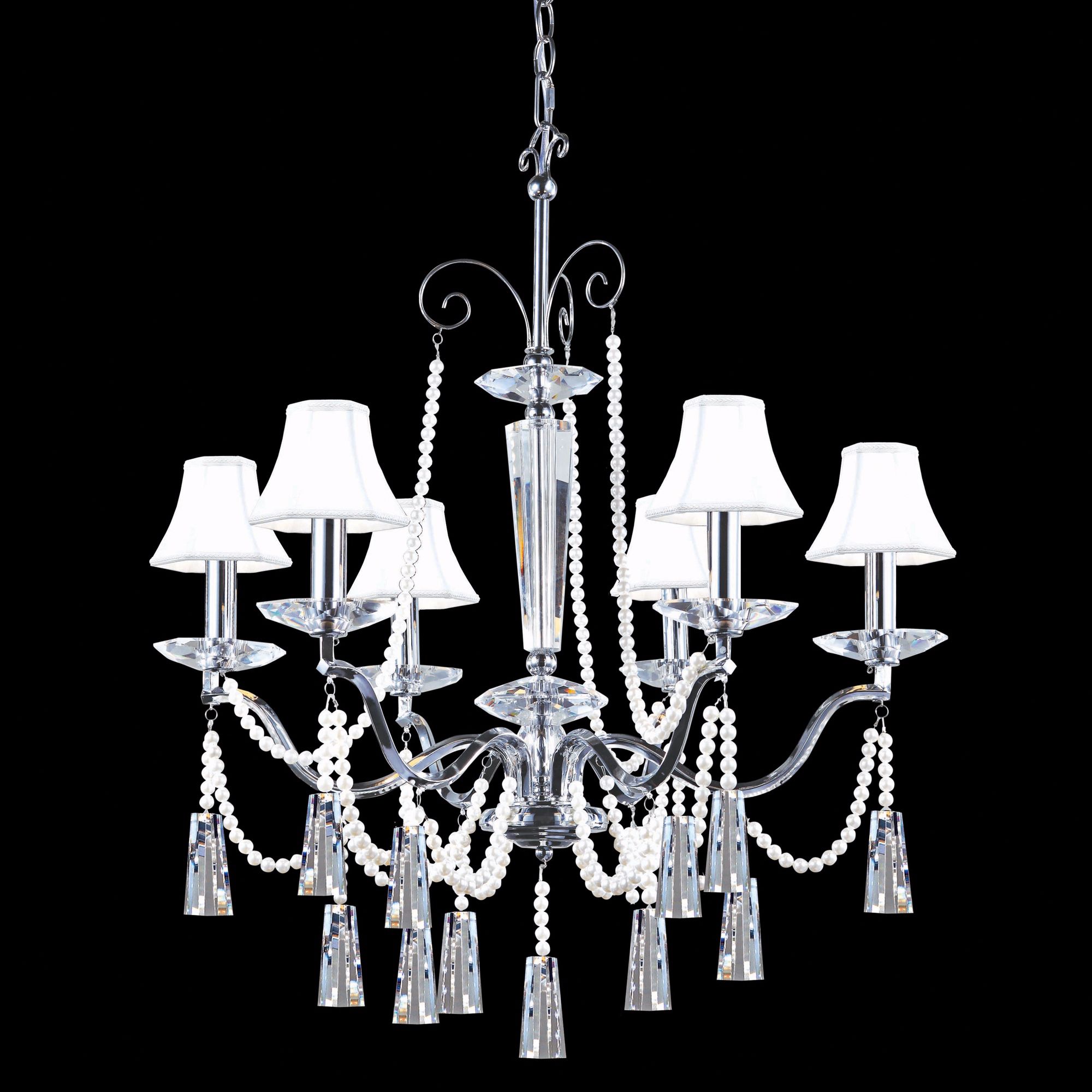 James R. Moder 31" Wide Crystal and White Shades Chandelier