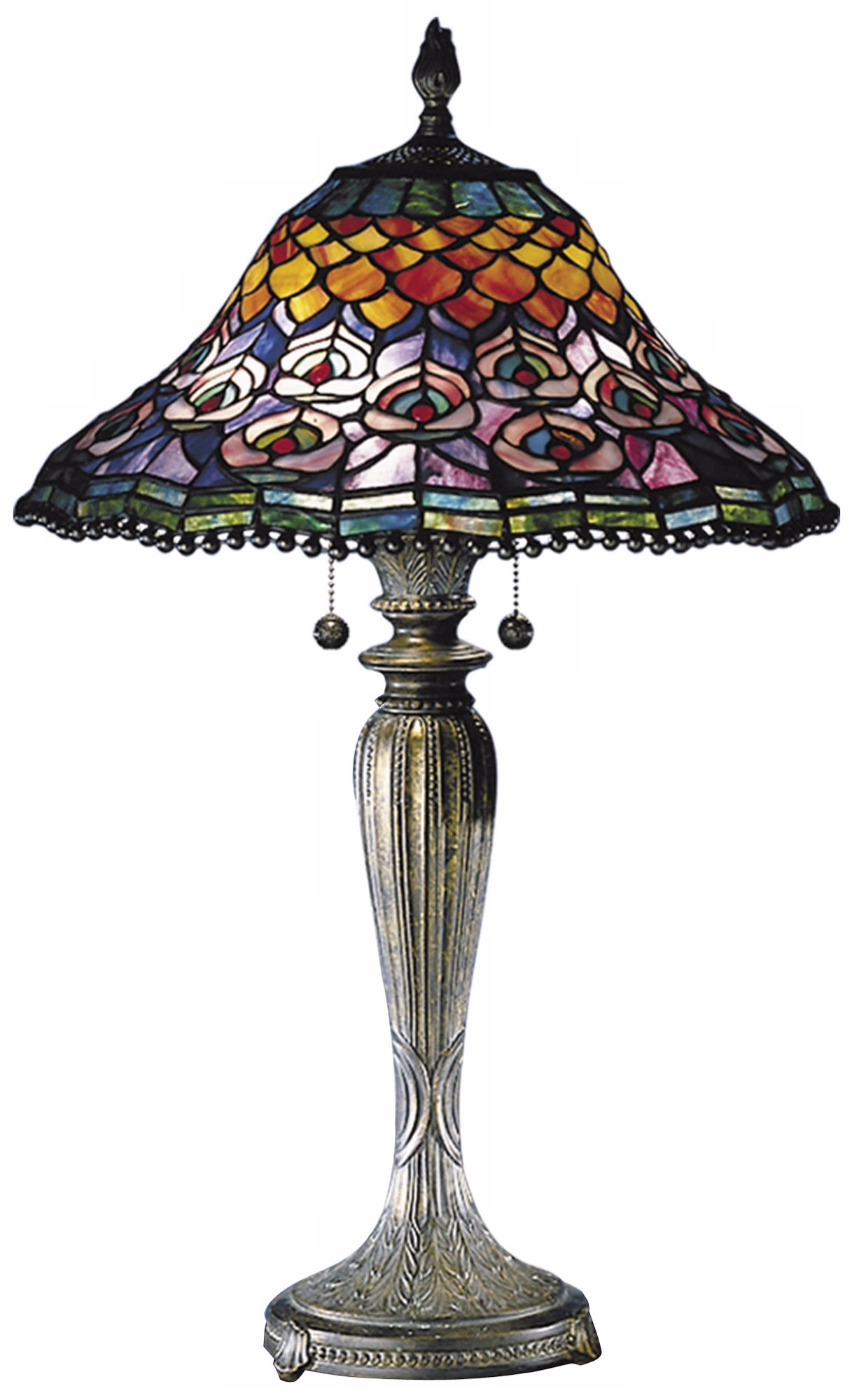 Peacock Tail Hand-Rolled Glass Dale Tiffany Table Lamp