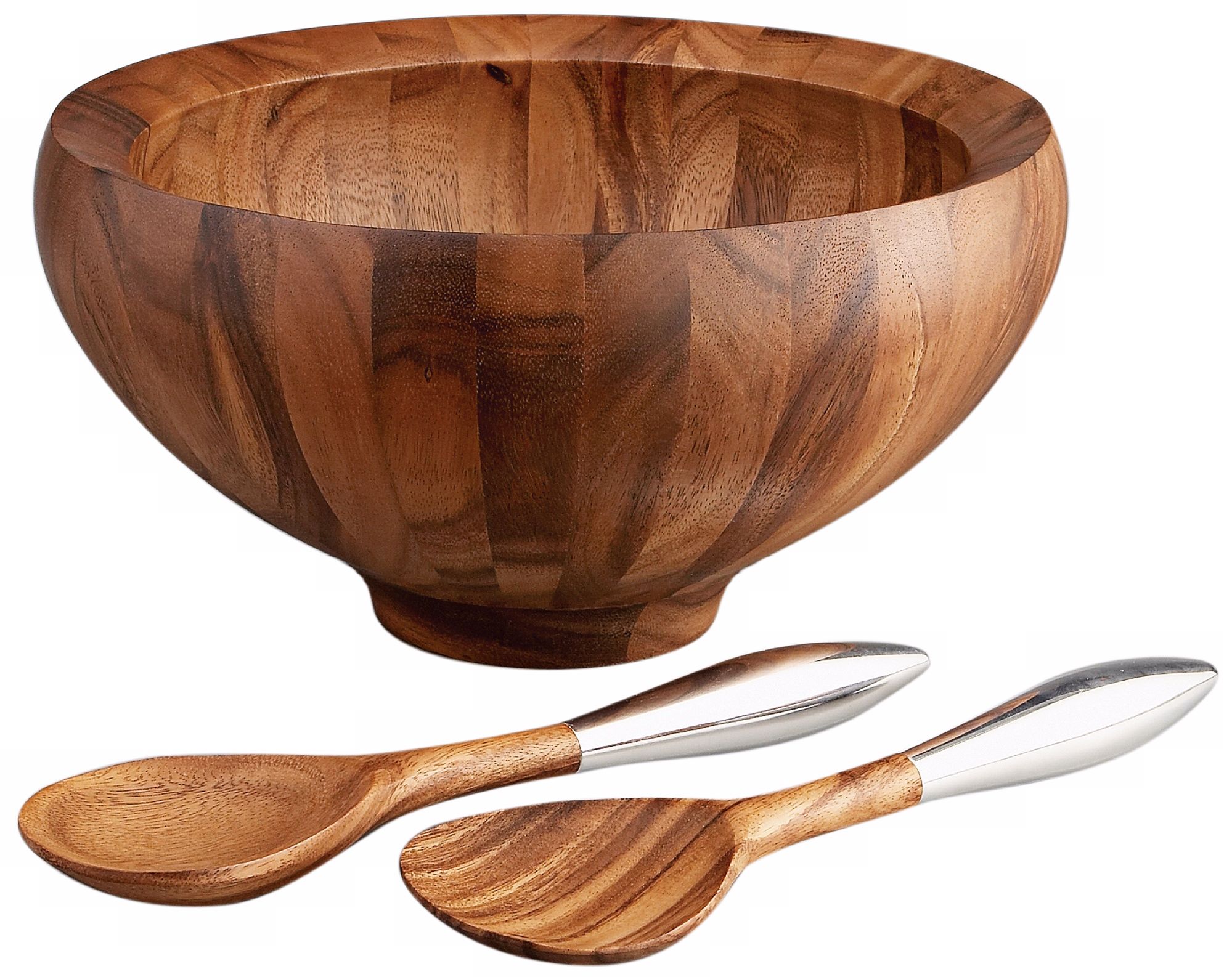 Nambe Yaro 4 Quart Wood Salad Bowl with Servers Set of 3