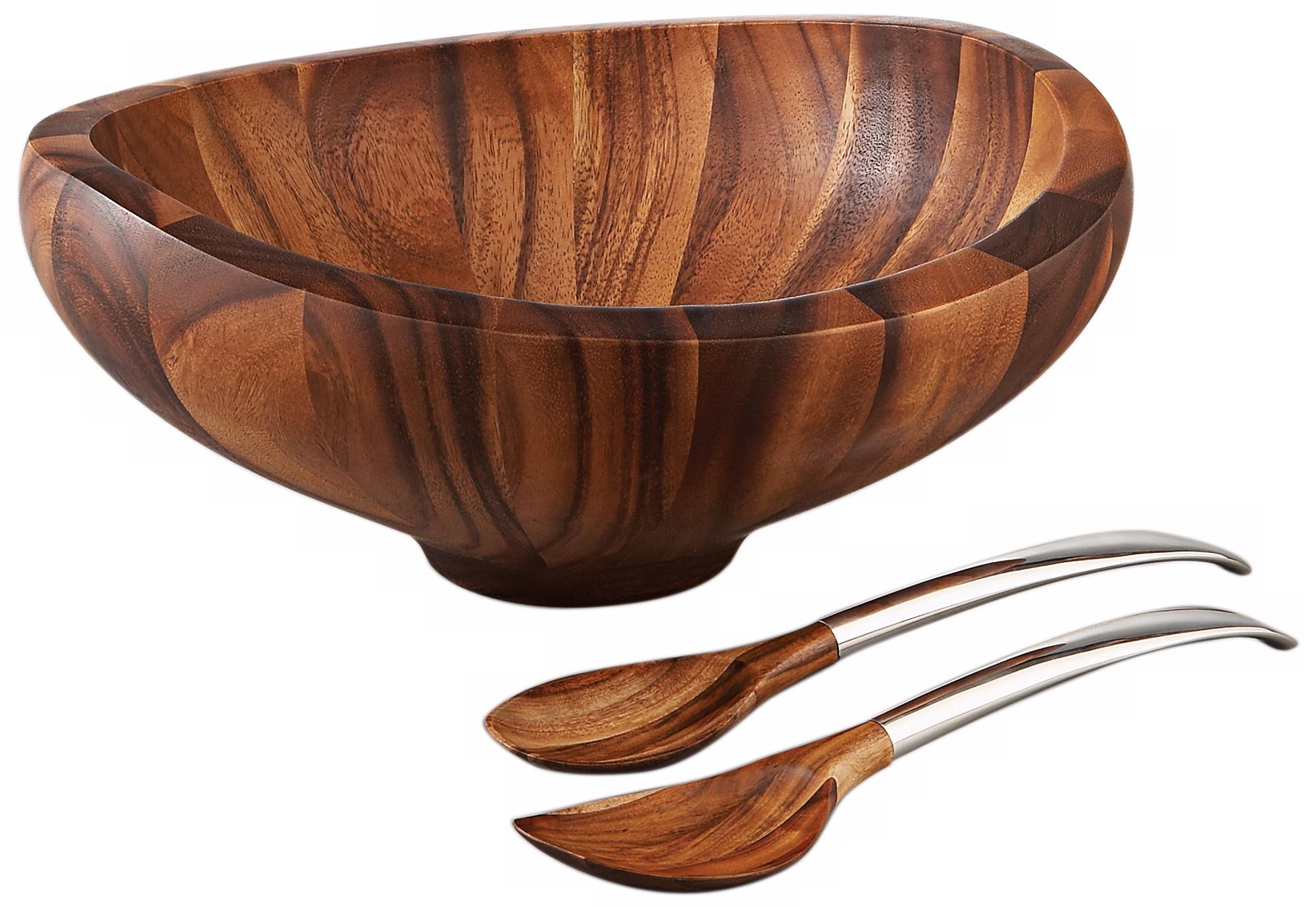 Nambe Butterfly Wood Salad Bowl and Servers Set of 3