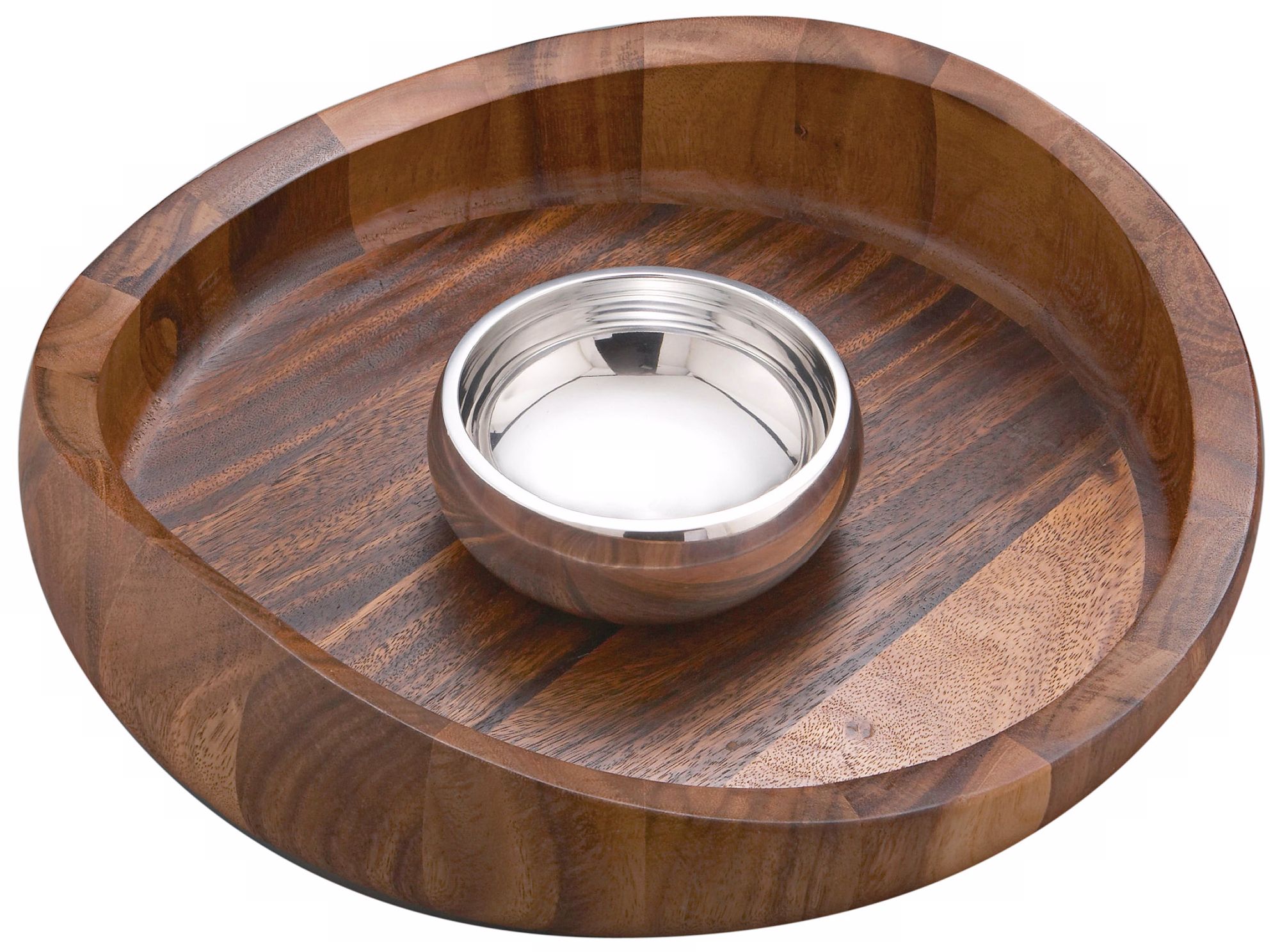 Nambe Butterfly Wood and Metal Chip and Dip Bowl
