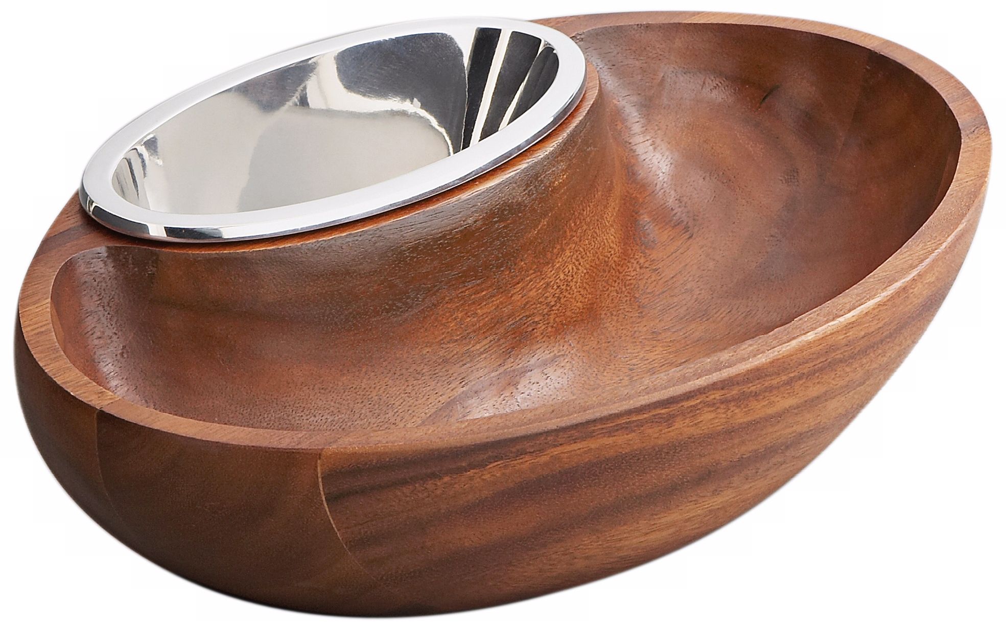 Nambe Dharma Wood and Silver Metal Chips and Dip Bowl