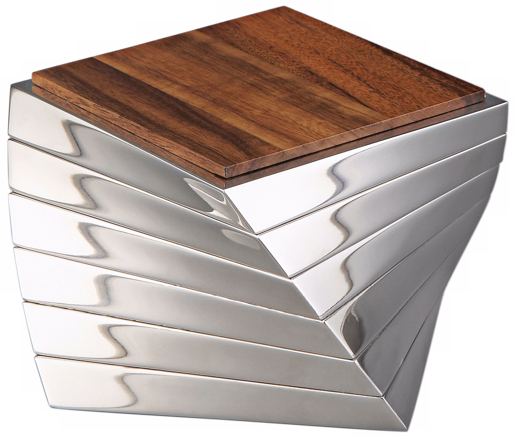 Nambe Twist Barware Metal Alloy and Wood Coasters Set of 6
