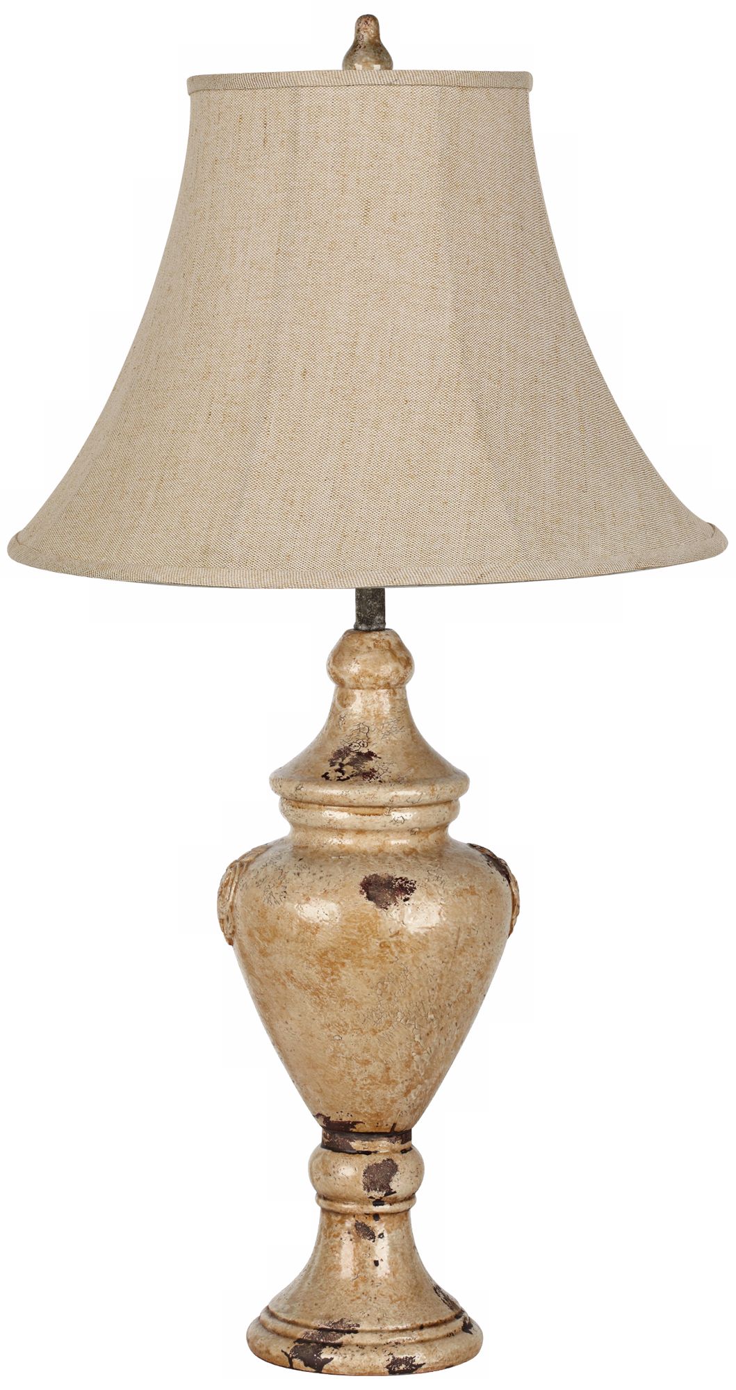 Ivory Linen Distressed Beige Tuscan Urn Table Lamp