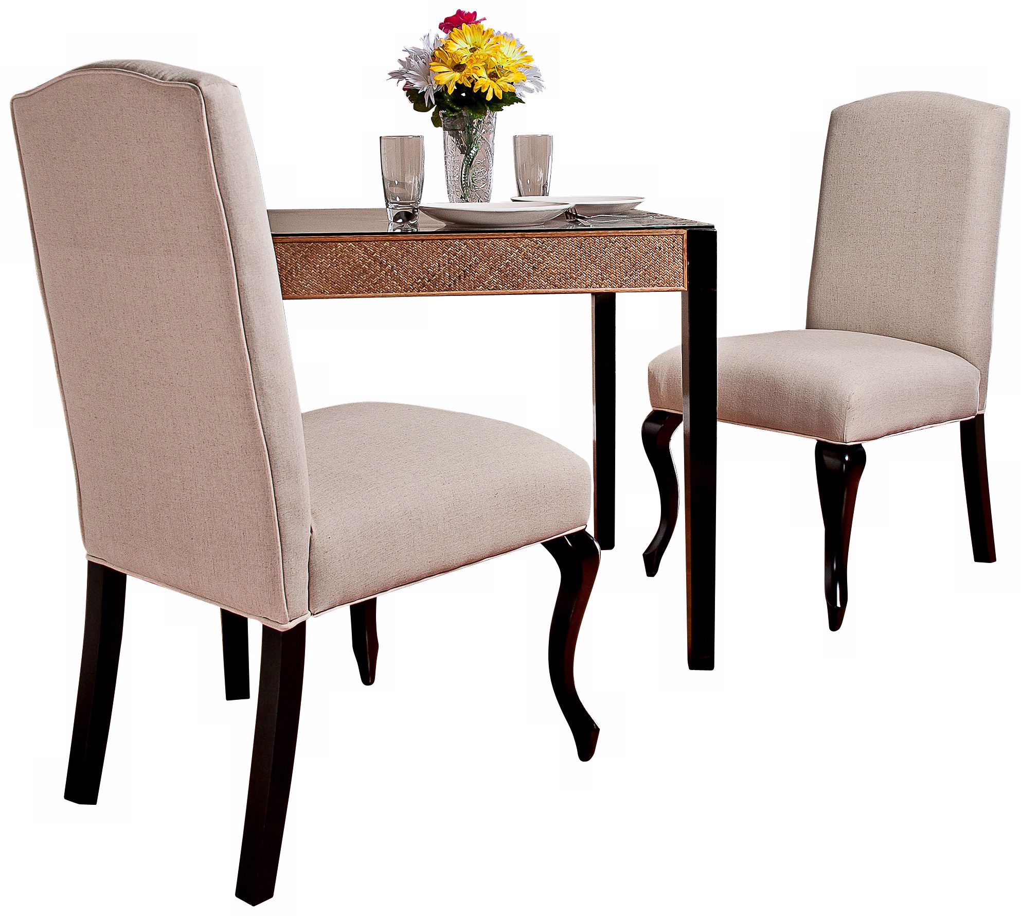 Set of 2 Beige Linen Dining Chairs