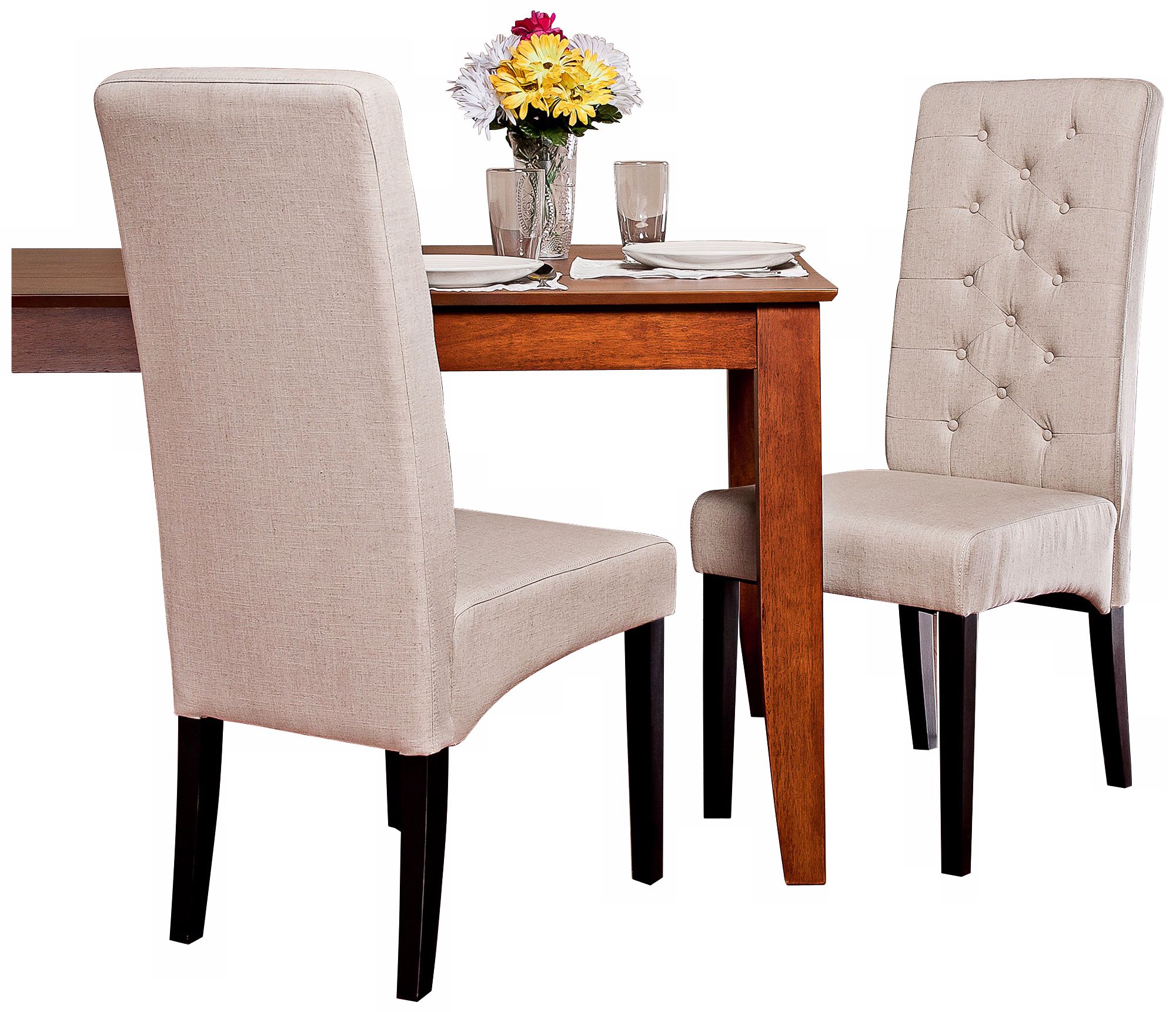 Set of 2 Tufted Natural Linen Dining Chairs