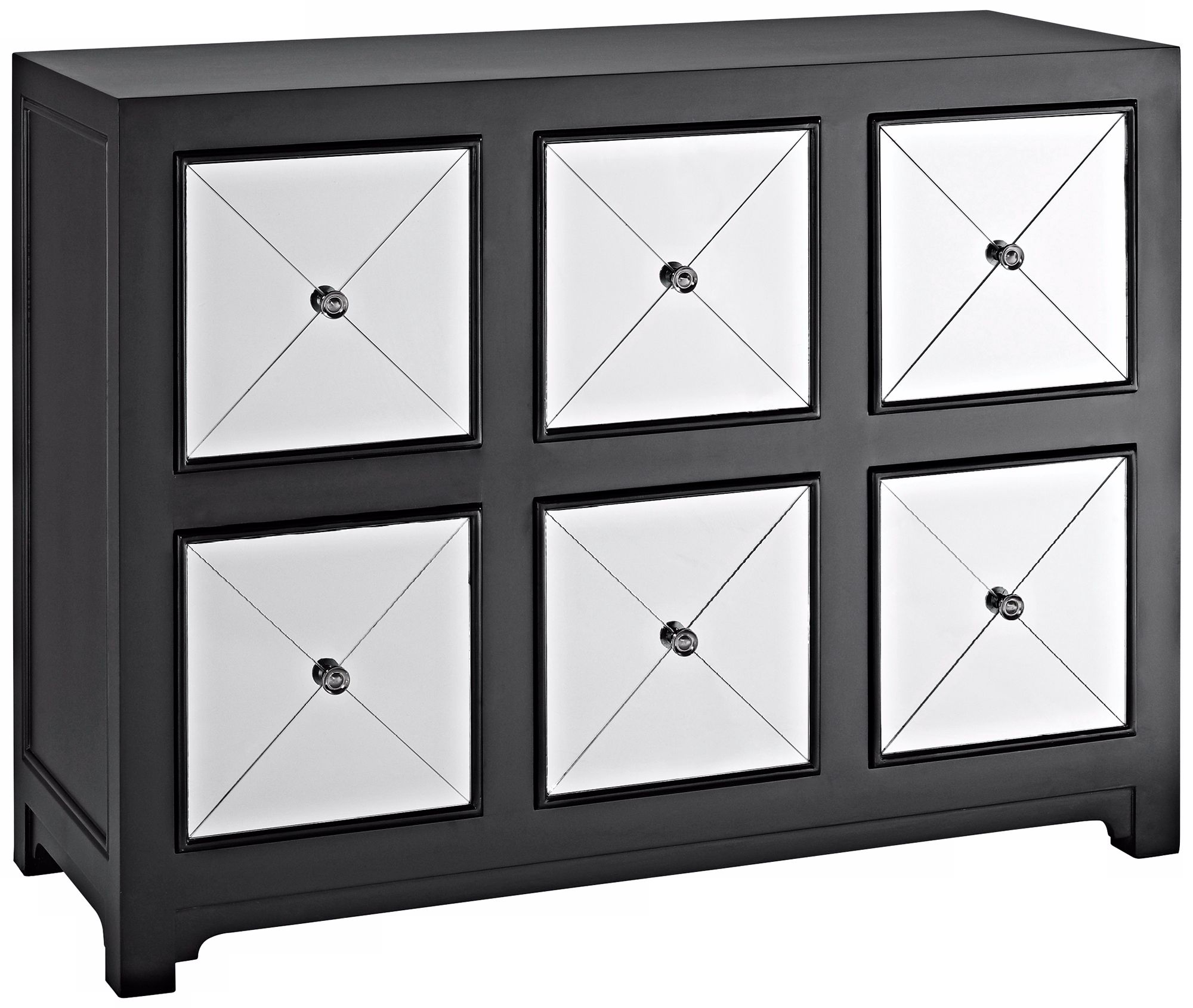 Sergey Mirrored 6-Drawer Black Wood Console Chest