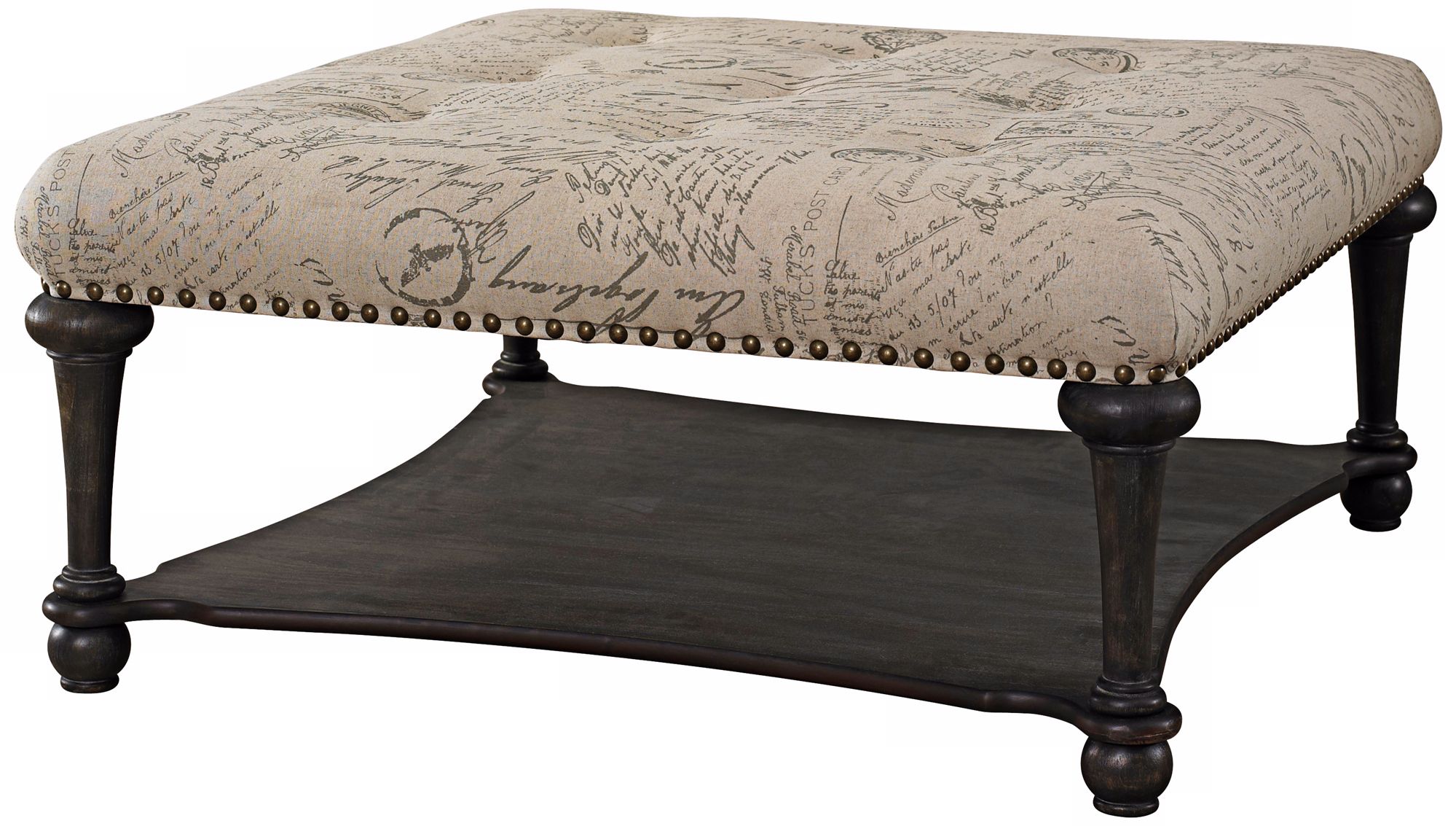Classic French Calligraphy Print Ottoman