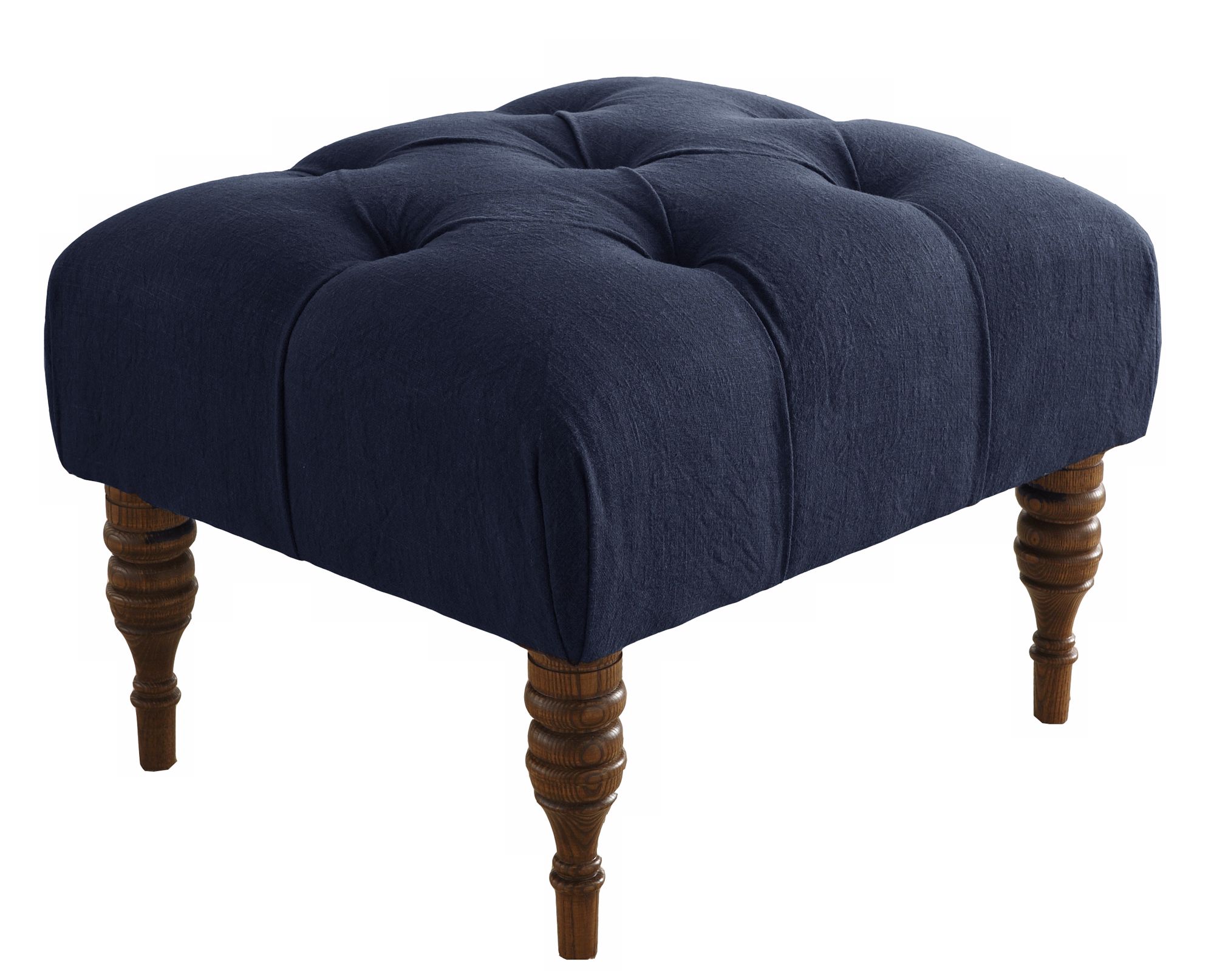Isabelle Hand-Tufted Navy Linen Ottoman
