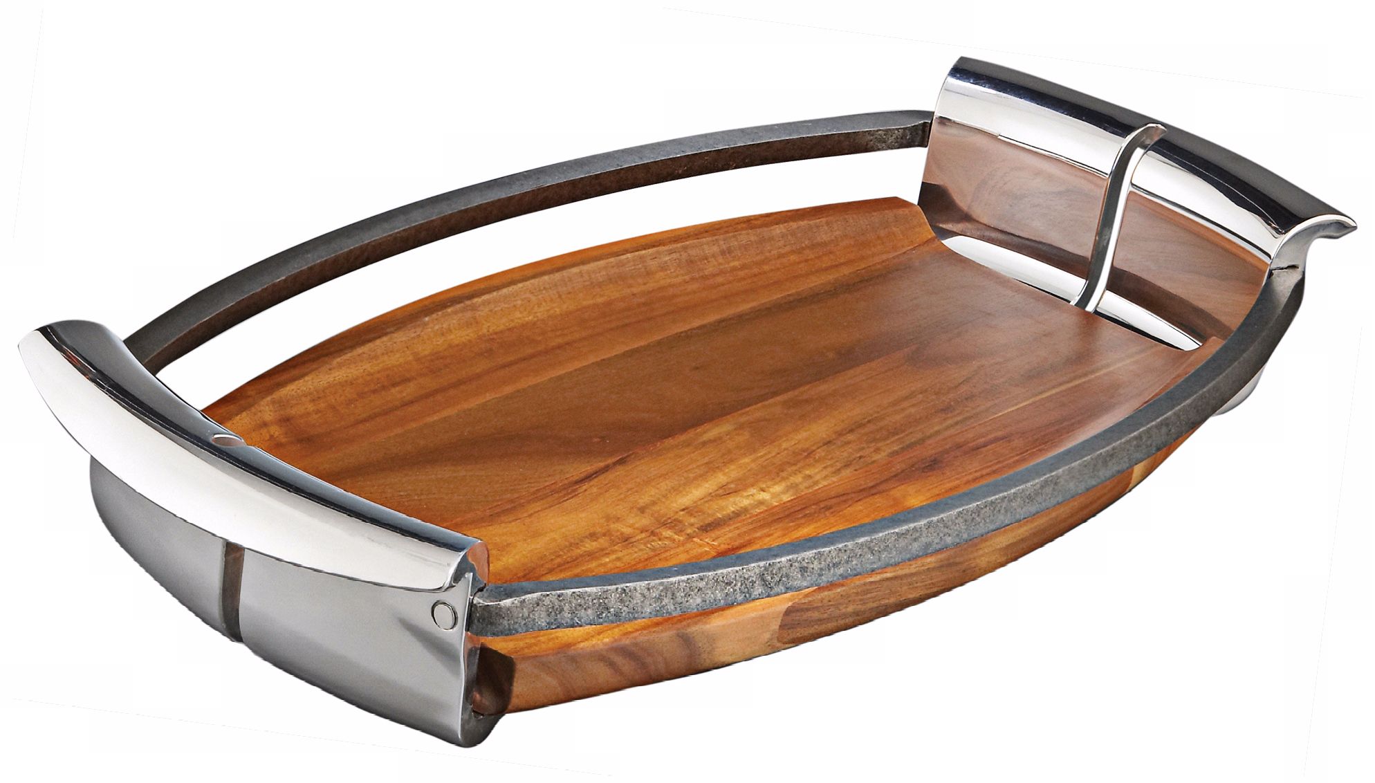 Nambe Anvil Alloy Metal and Wood Serving Tray