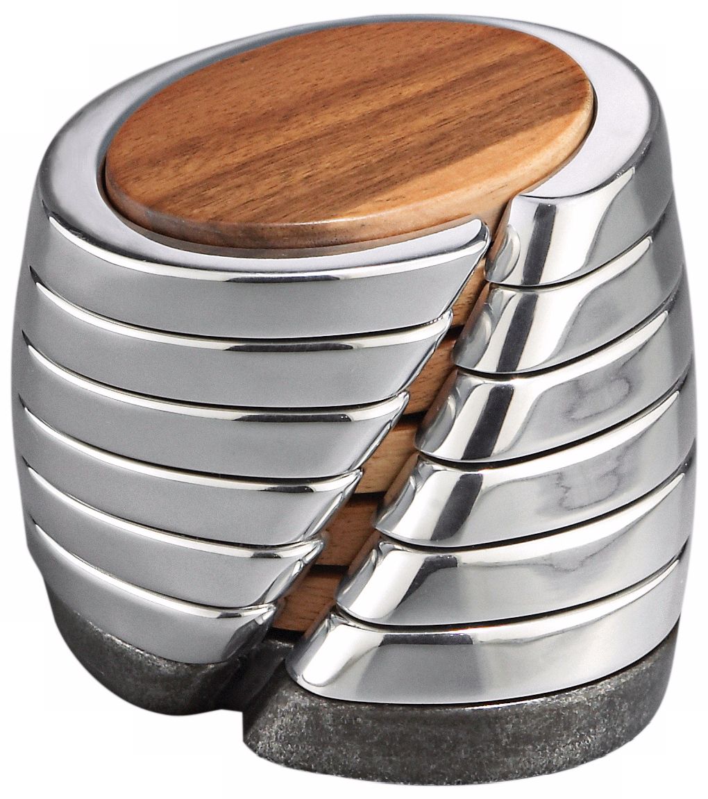 Nambe Anvil Alloy Metal and Wood Coaster Set of 6