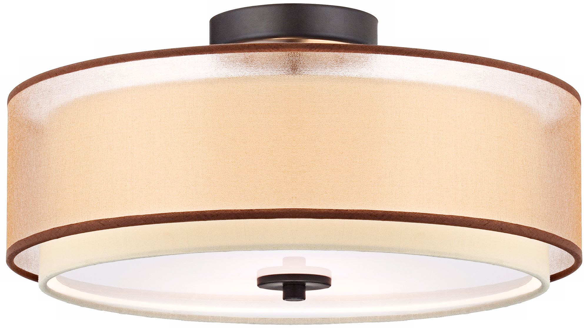 Double Drum 16" Wide Bronze Organza Ceiling Light