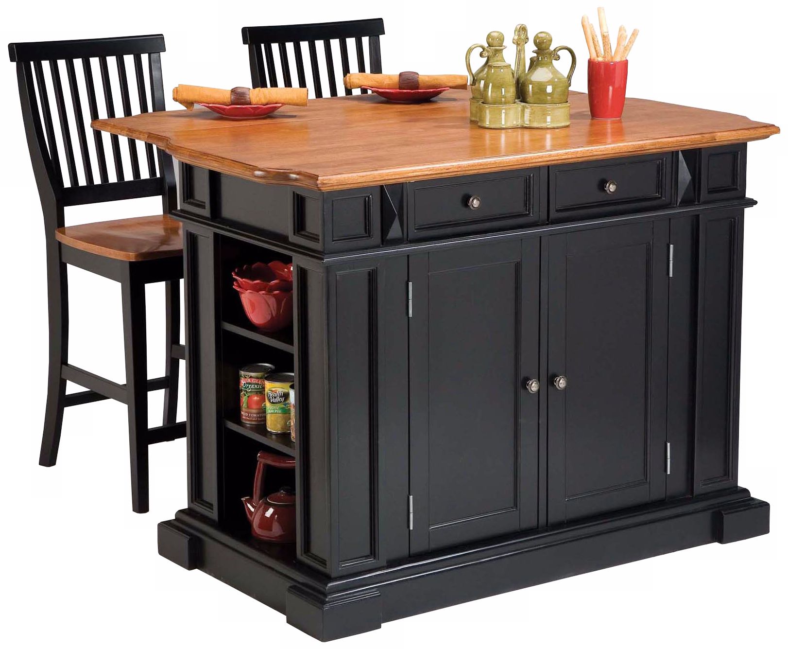 Black and Distressed Oak Kitchen Island and Stool Set