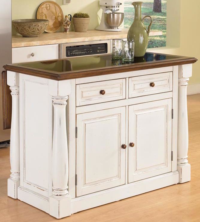 Monarch Antiqued White Kitchen Island with Granite Inset