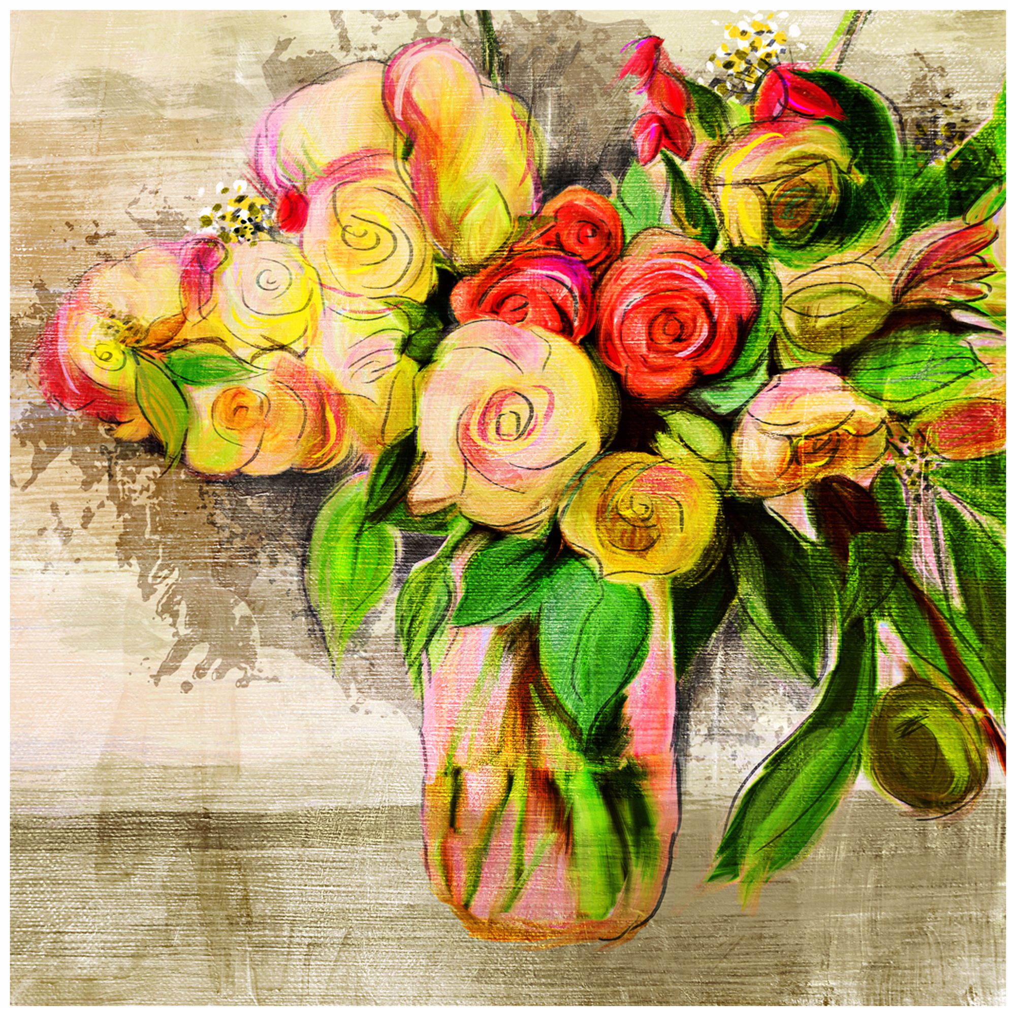 Pink Jar Vase 30" Square Floral Canvas Wall Art