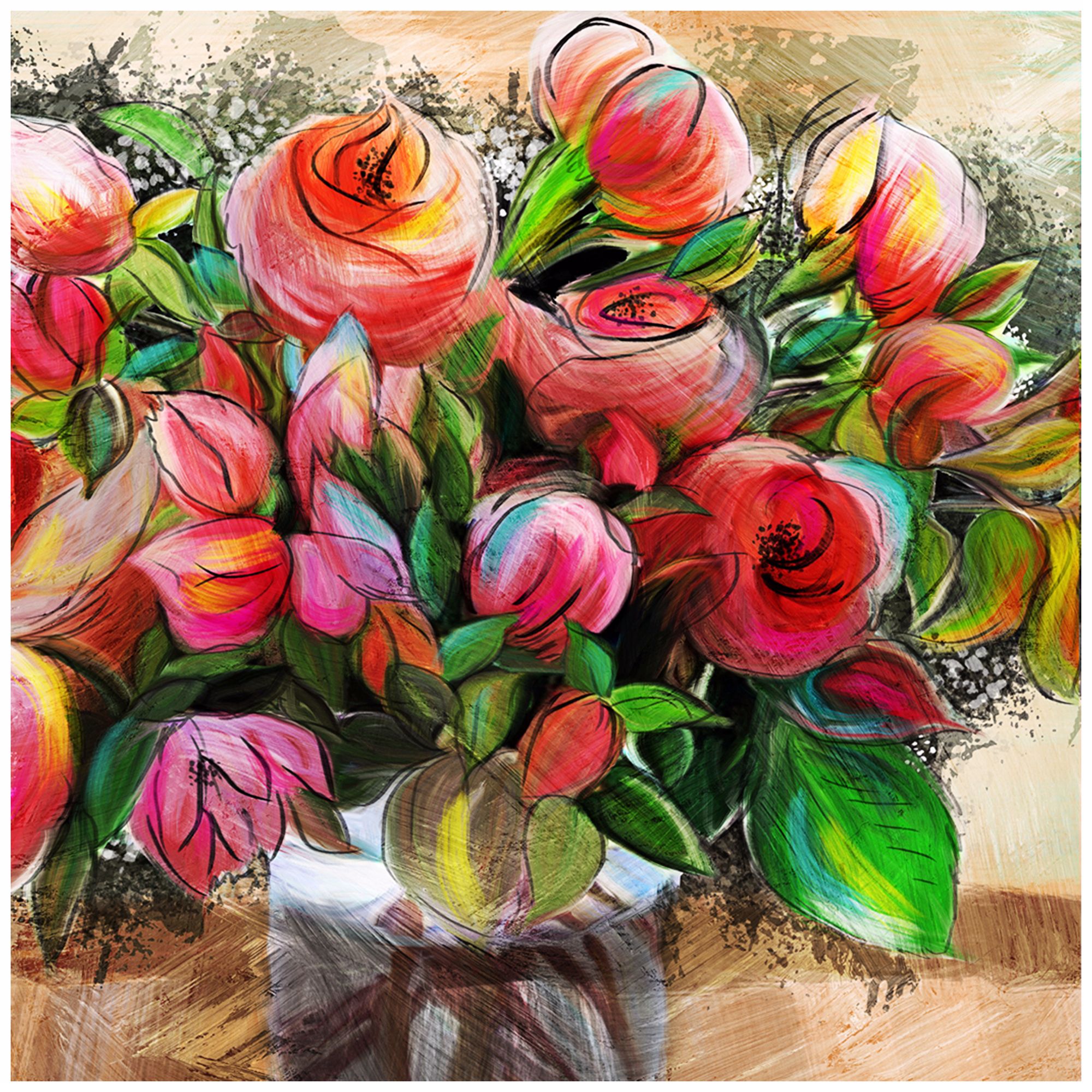 Clear Jar Vase 17" Square Floral Canvas Wall Art