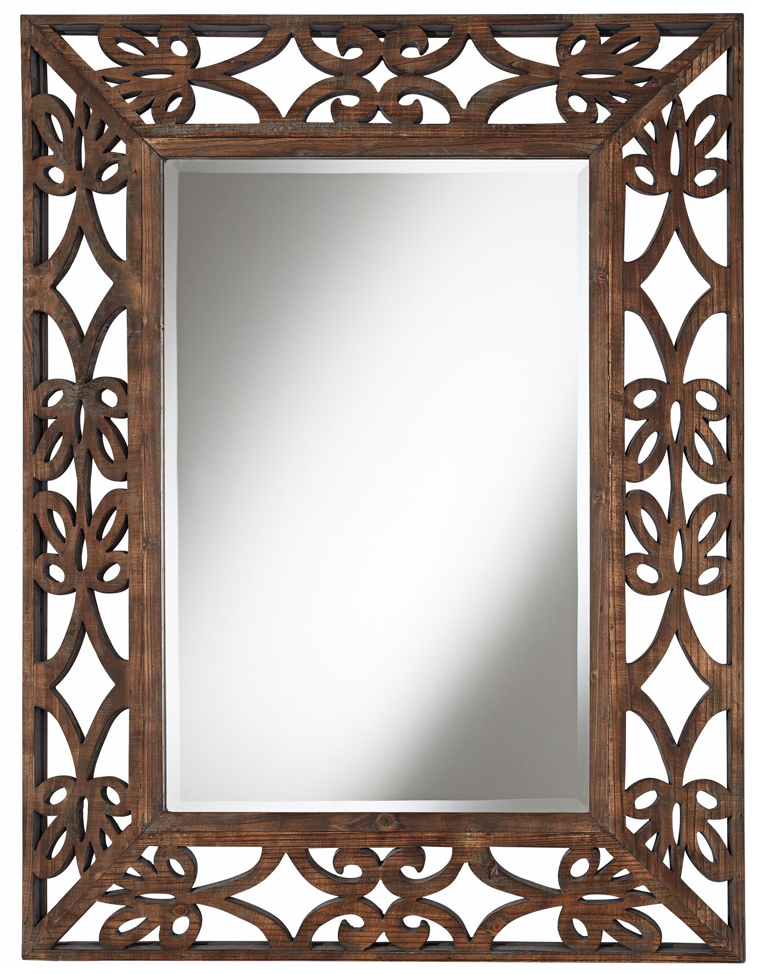 Espresso Scroll Wood Openwork 39" High Wall Mirror