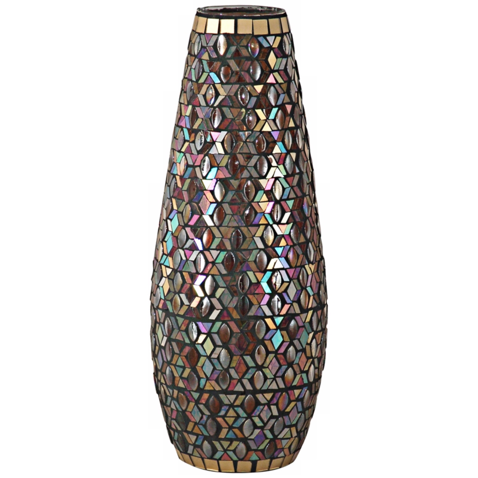 Dale Tiffany Peacock Grande Mosaic Art Glass Vase   #X5045