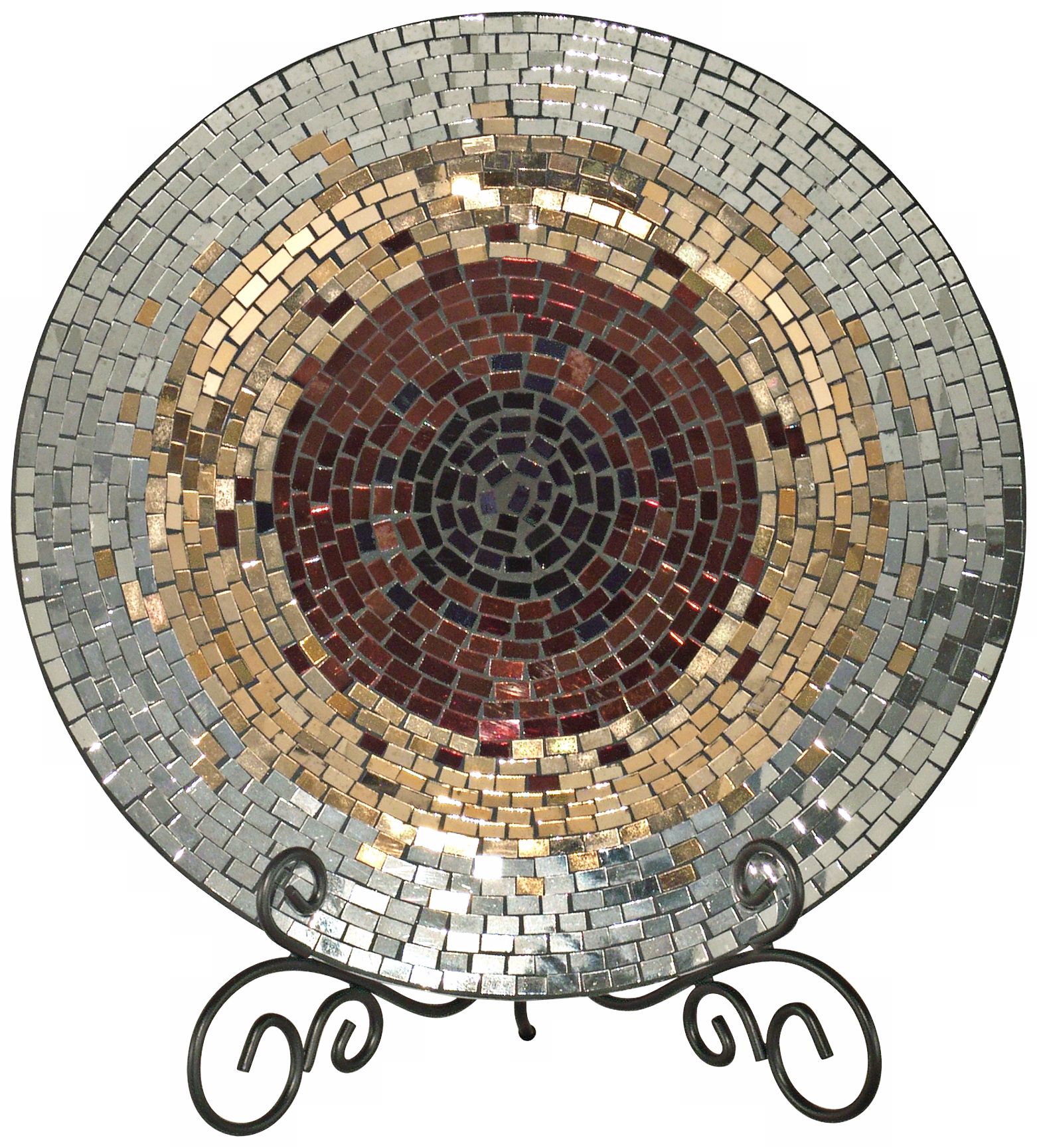 Dale Tiffany Copper Gold and Silver Mosaic Glass Charger