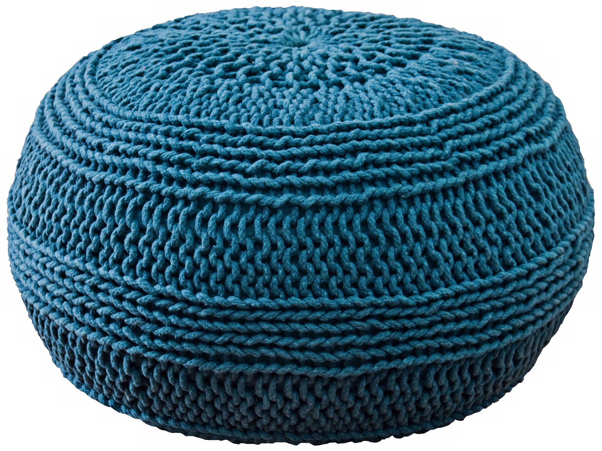 Teal Blue Roped Cotton Pouf Ottoman