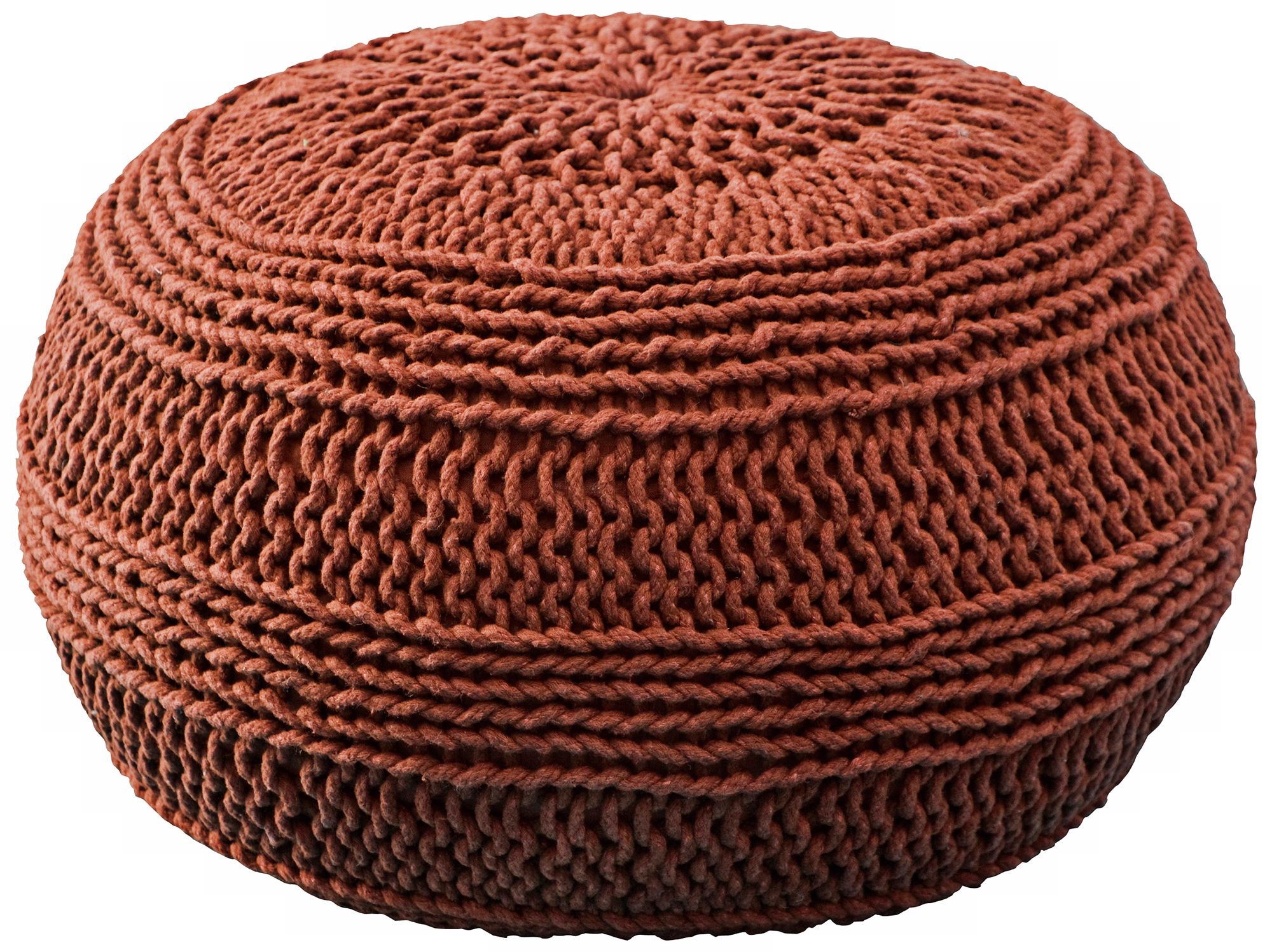 Rust Red Roped Cotton Pouf Ottoman