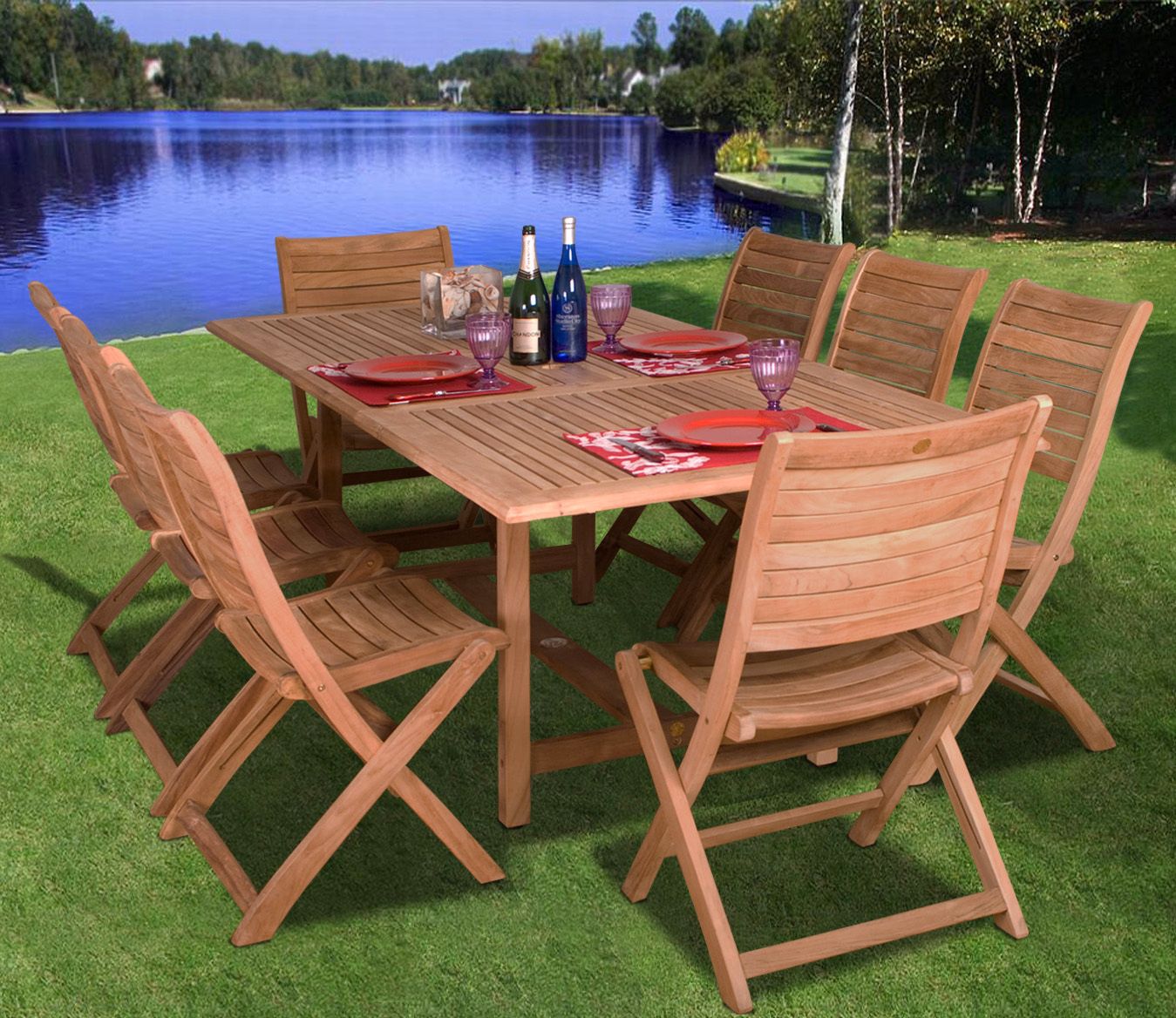 Amazonia 9 Piece Teak Wood Dublin Outdoor Dining Set