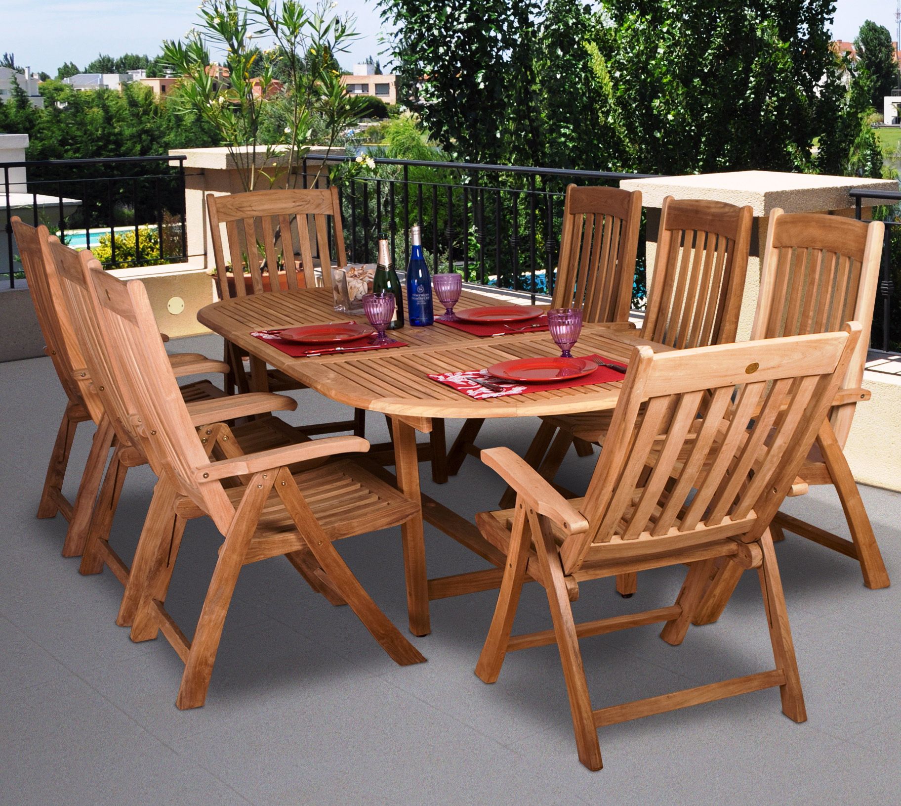 Amazonia 9-Piece Teak Wood Belfast Outdoor Dining Set