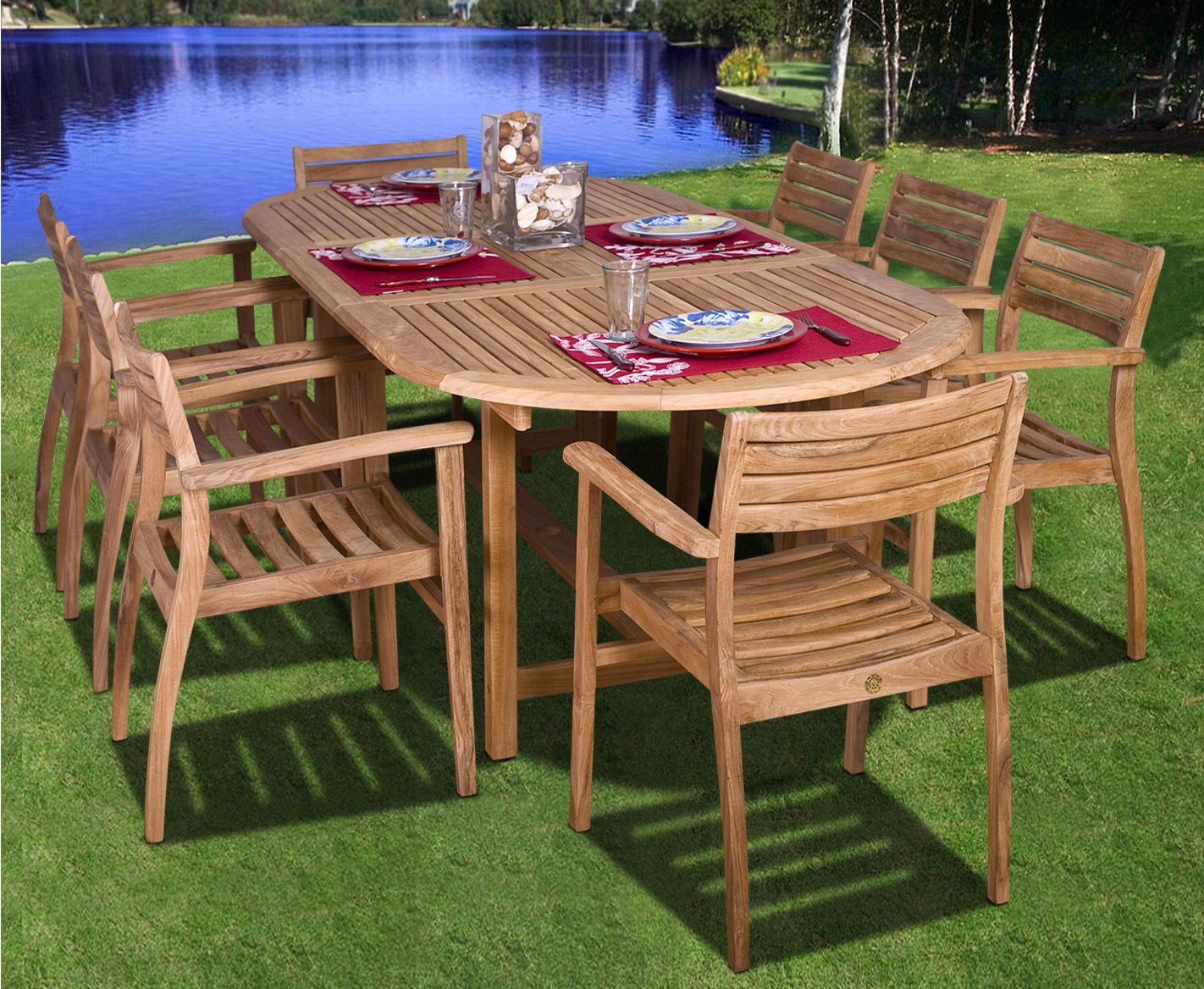 Coventry 9-Piece Teak Wood Outdoor Table and Chairs Set