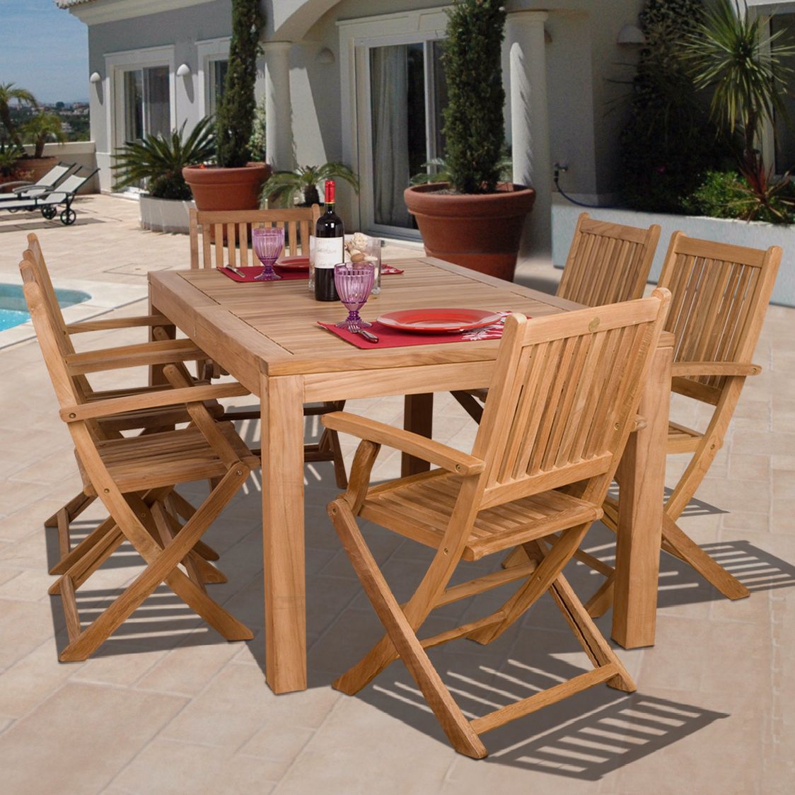 Amazonia 7 Pieces Teak Budapest Outdoor Dining Set