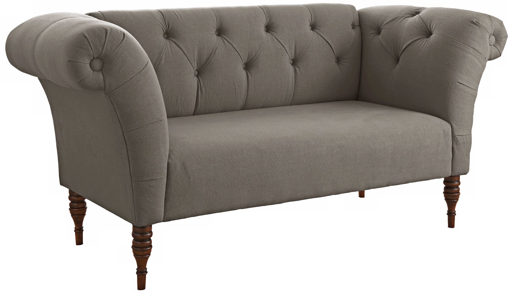 Grey Linen Tufted Chaise Loveseat