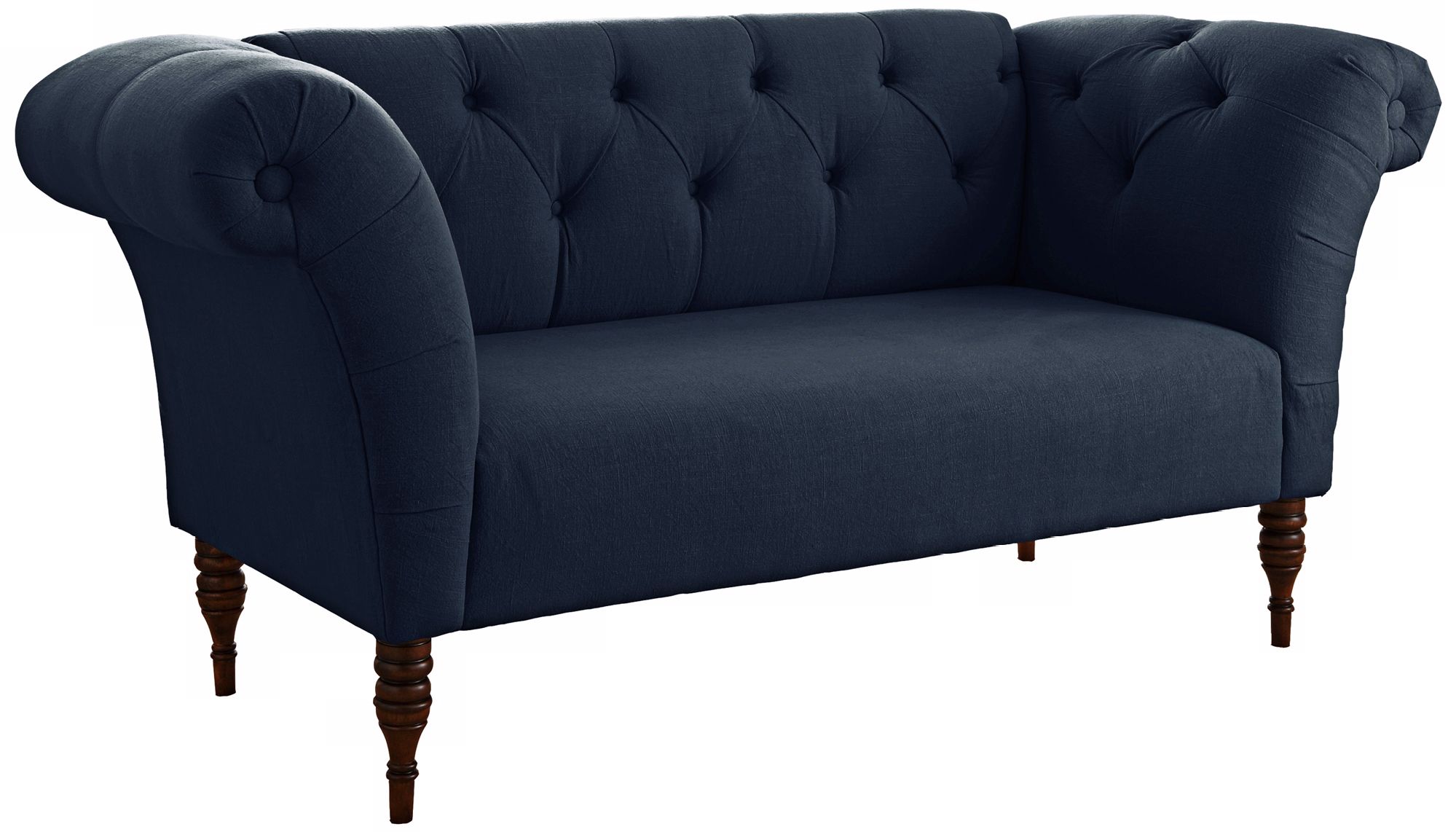 Navy Linen Tufted Chaise Loveseat