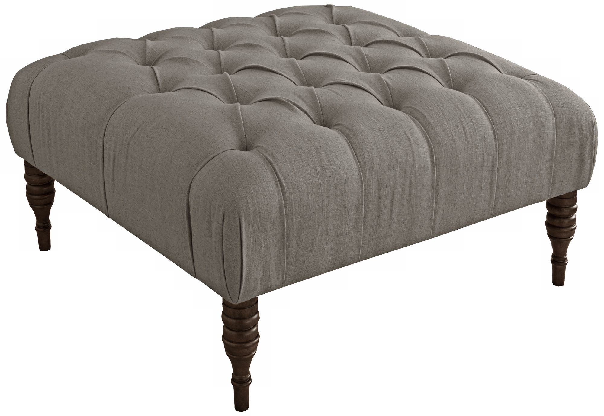 Belle Grey Linen Tufted Cocktail Ottoman