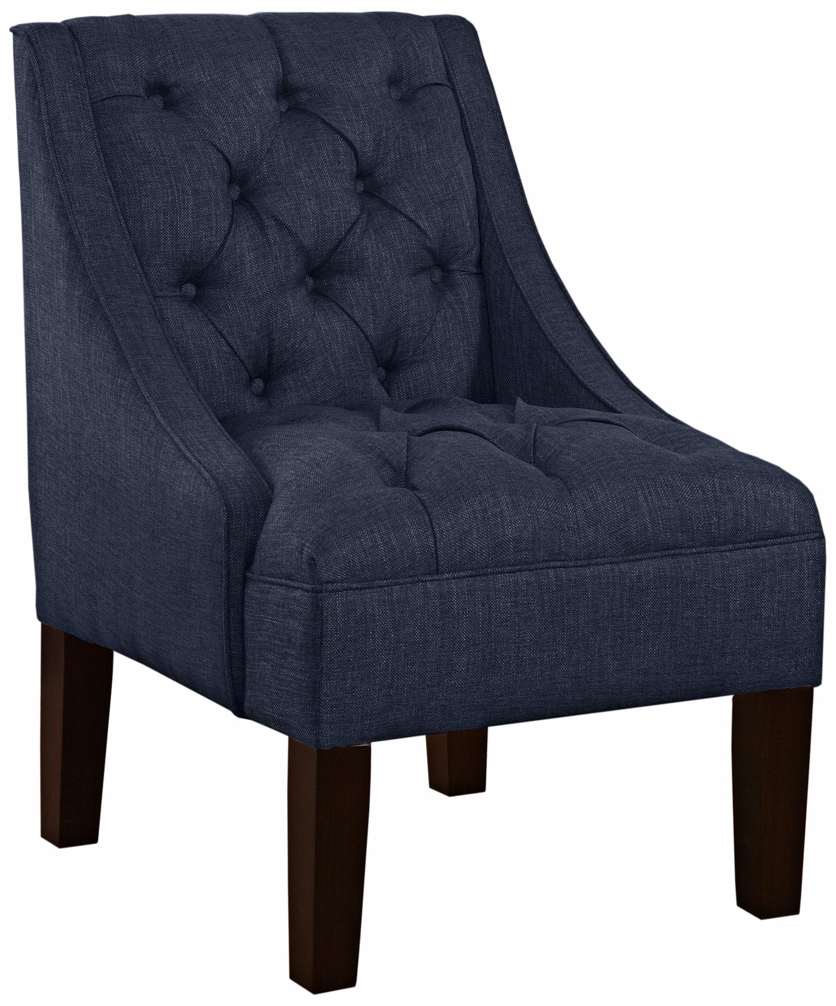 Navy Linen Diamond Tufted Swoop Arm Chair