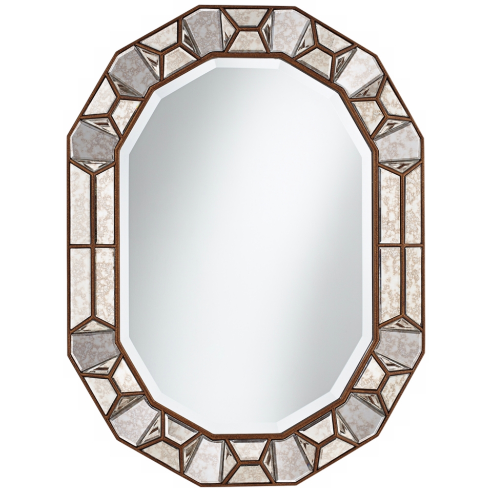 Bronze Cut Corner 35 1/2" High Glass Oval Wall Mirror   #X5841