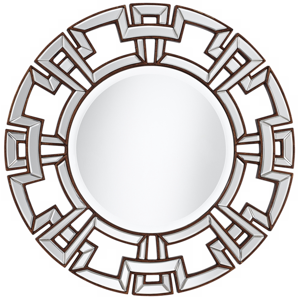 Greek Key 34 1/2" Wide Bronze Round Wall Mirror   #X5849