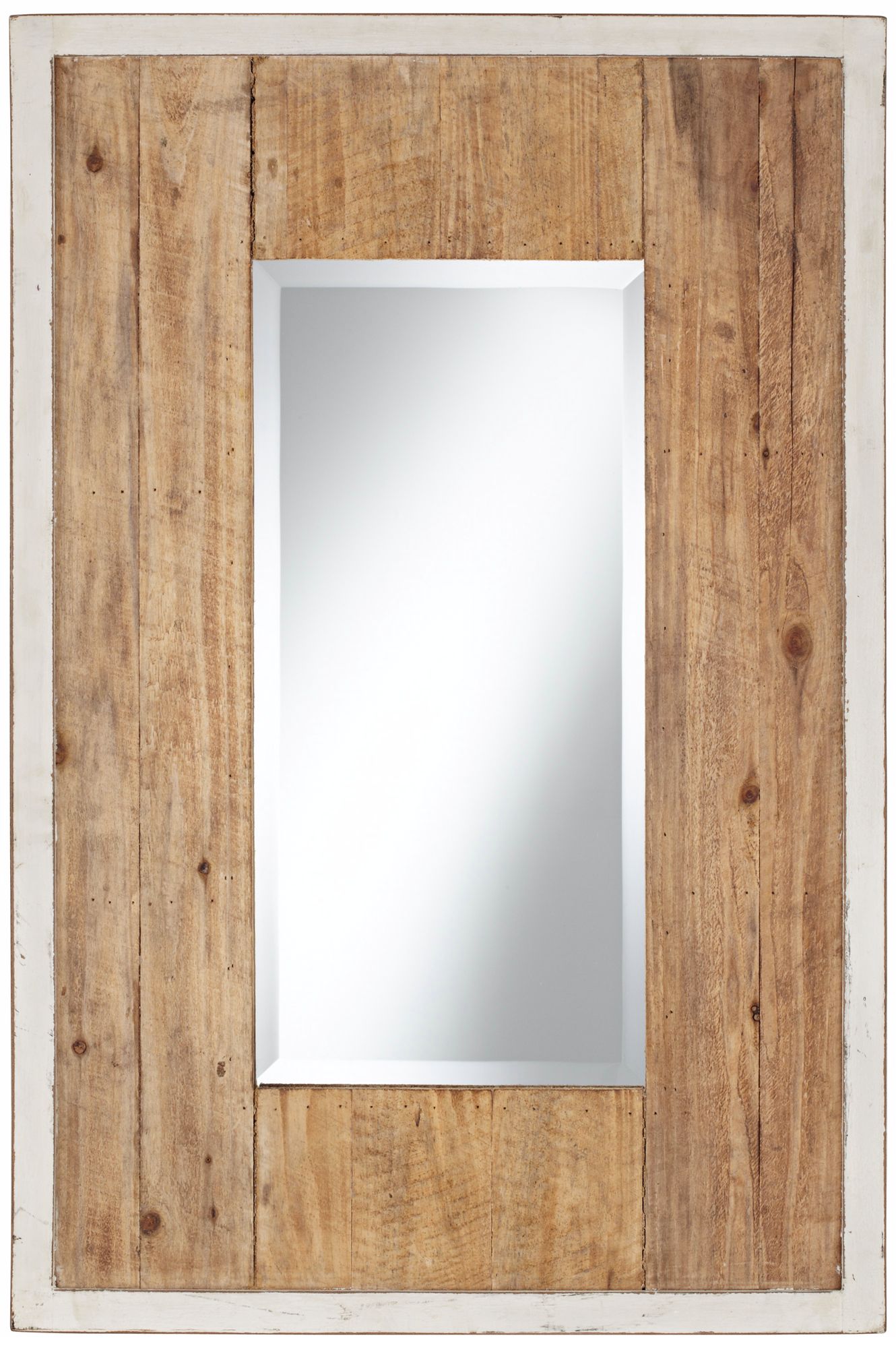 Distressed White and Natural Wood 36" High Wall Mirror