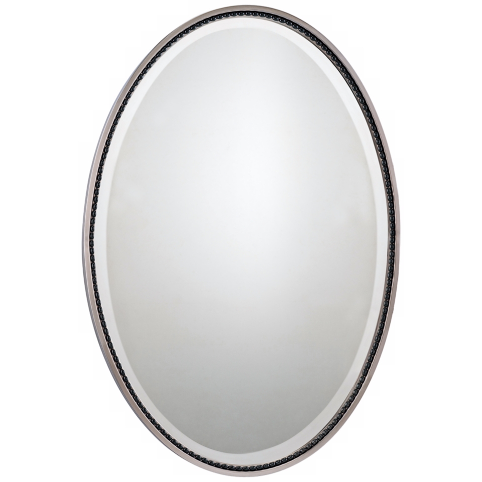 Quoizel Larchmont Nickel 32" High Oval Wall Mirror   #X5892