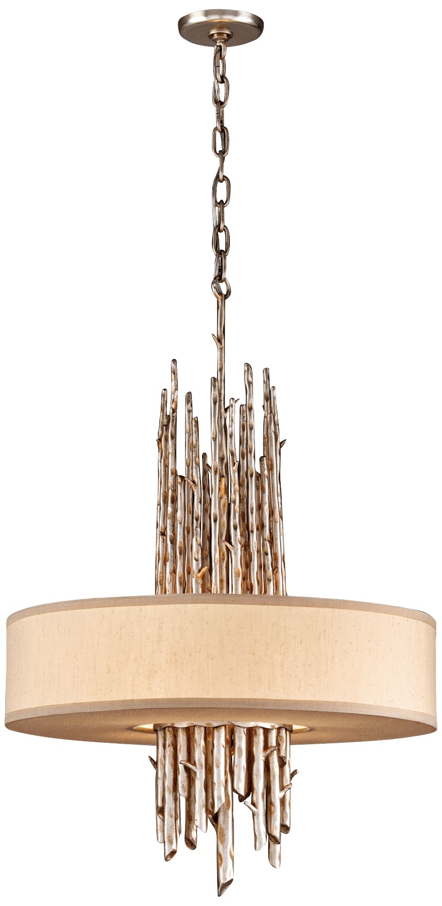 Adirondack Graphite and Silver Leaf Stick Chandelier