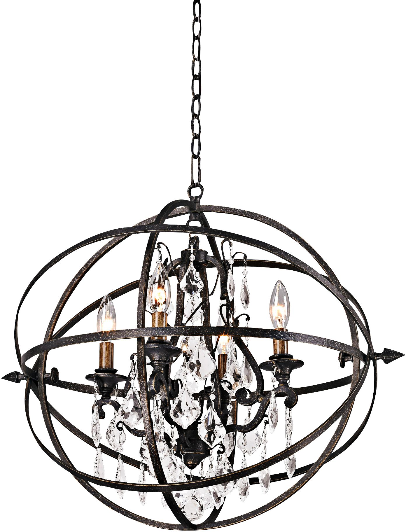Byron 21" Hand-Worked Bronze And Crystal Chandelier