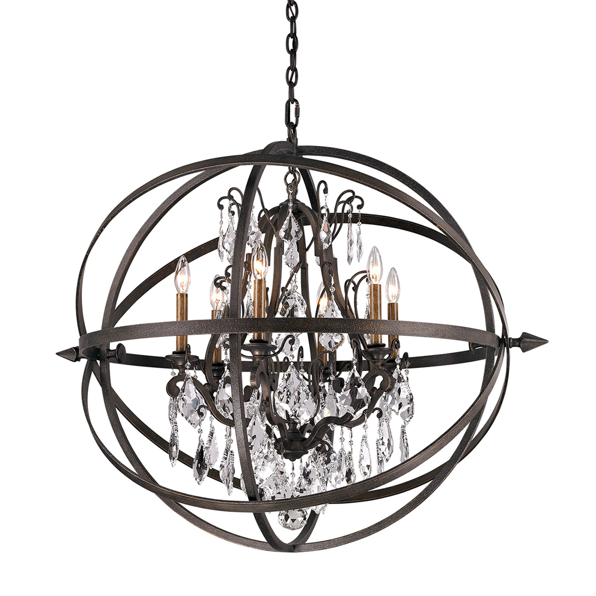 Byron 33 1/2" Hand-Worked Bronze And Crystal Chandelier