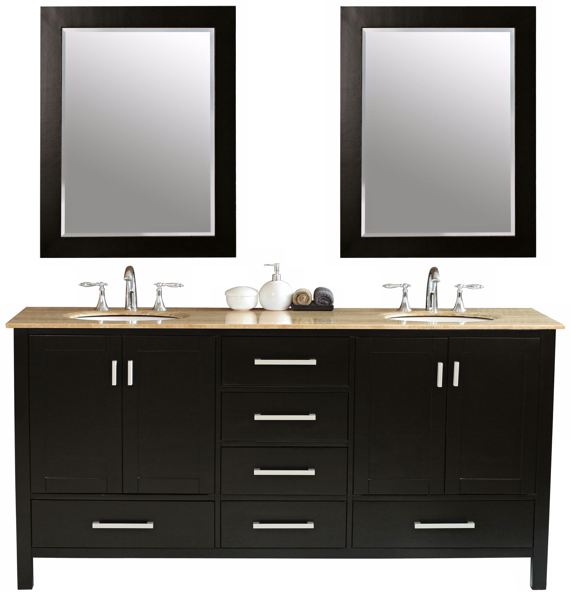 Malibu 72" Double Sink Travertine Vanity